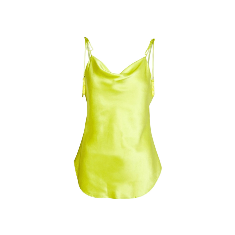 Cinq a Sept Marta Beaded Tassel Cowl Neck Silk Cami Top Key Lime Y2K Style - Picture 12 of 14